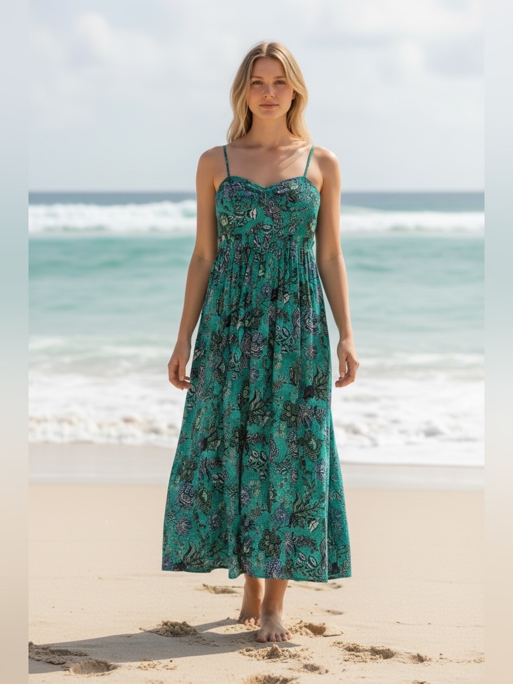 Ulla Johnson Teal Floral Maxi Dress